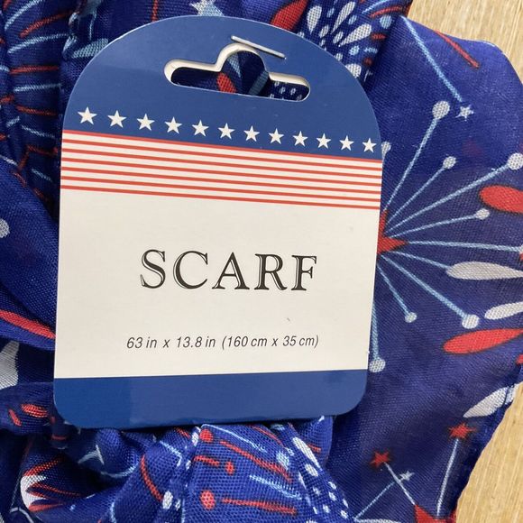 Scarf - NEW - Greenbrier - Blue with Red & White Fireworks Pattern - 63x13 - Picture 2 of 3